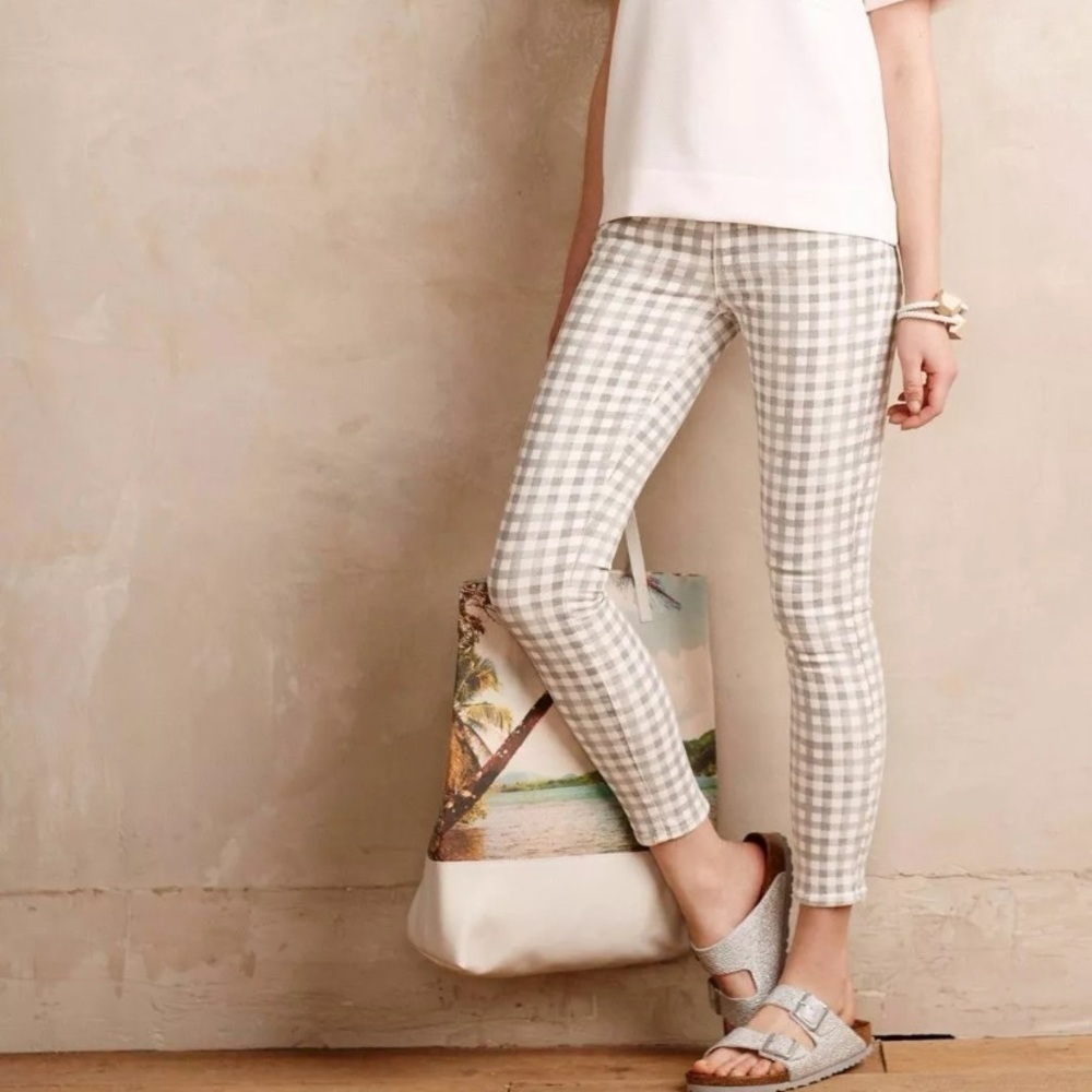 PAIGE Verdugo Ankle Skinny Jeans in Grey Gingham size 25